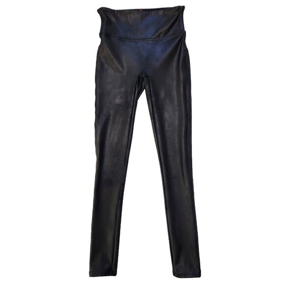 SPANX Shape Faux Leather Leggings XS Petite Black High Waist Slimming 2437Q - Picture 1 of 9